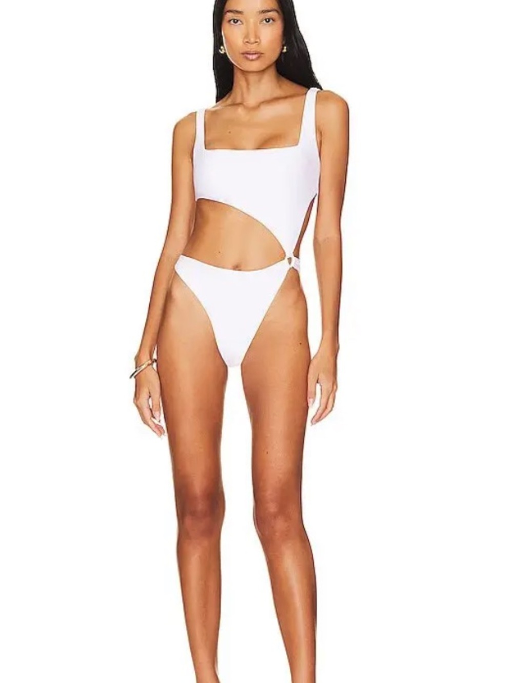 NWT Revolve Camila Coelho Risa Cut Out One Piece Swimsuit, White – XS